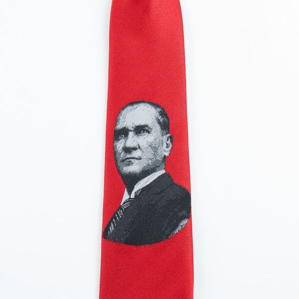 Kırmızı Renk Atatürk Porteli Kravat