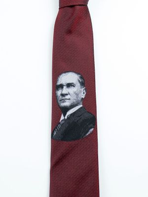 Bordo Renk Atatürk Porteli Kravat