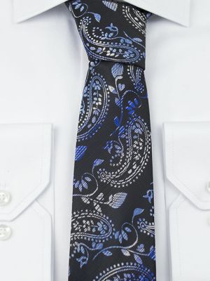 Siyah-Mavi Desenli Klasik Kravat