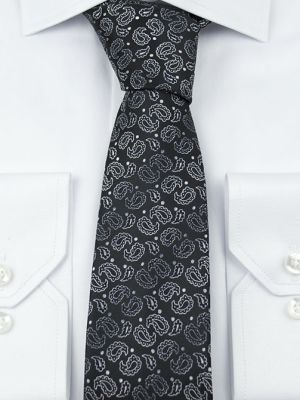 Siyah-Beyaz Şal Desenli Klasik Mendilli Kravat
