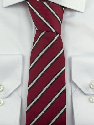 Kırmızı-Siyah Çizgili Desen Klasik Mendilli Kravat