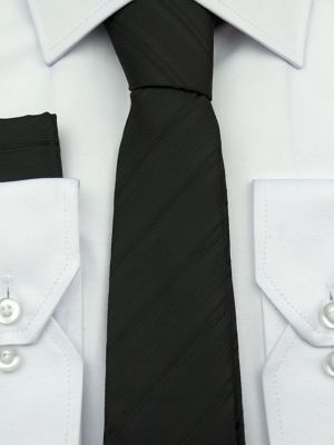 Siyah Çizgili Desen Slim-Fit Mendilli Kravat