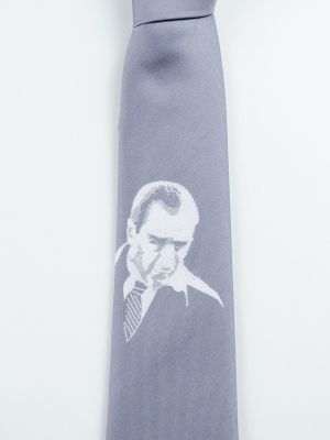 Açık Gri Renk Atatürk Portreli Kravat