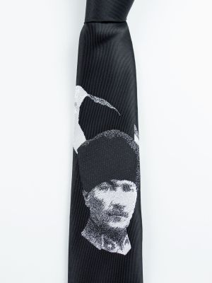 Siyah Renk Atatürk Portreli Kravat