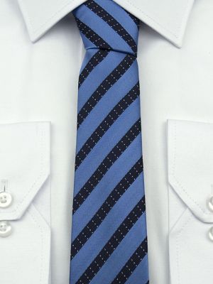 Mavi-Siyah Çizgili Desen Slim-Fit Kravat
